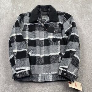 Levi Strauss & Co Mens Buffalo Plaid Sherpa Collar Zip Jacket Grey Black Size S